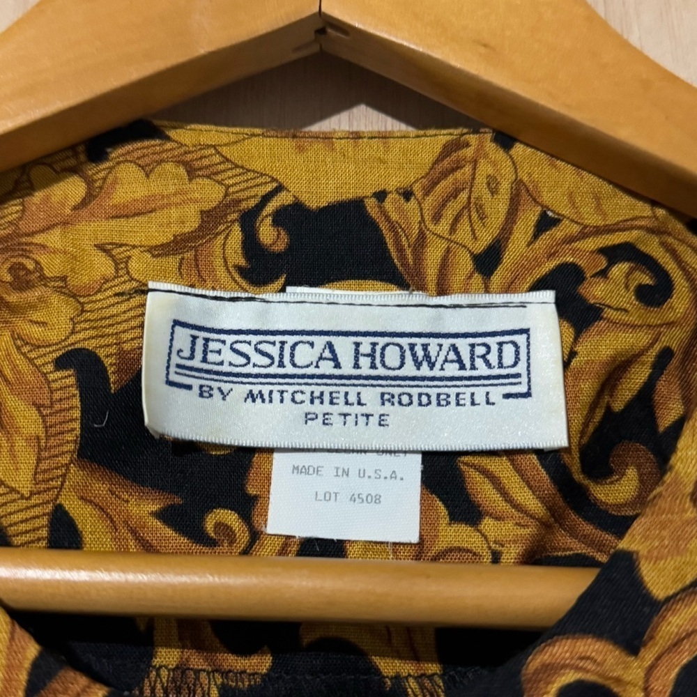 Vintage Jessica Howard Gold Black Floral Print Double Breasted Long Sleeve Top - Picture 3 of 4